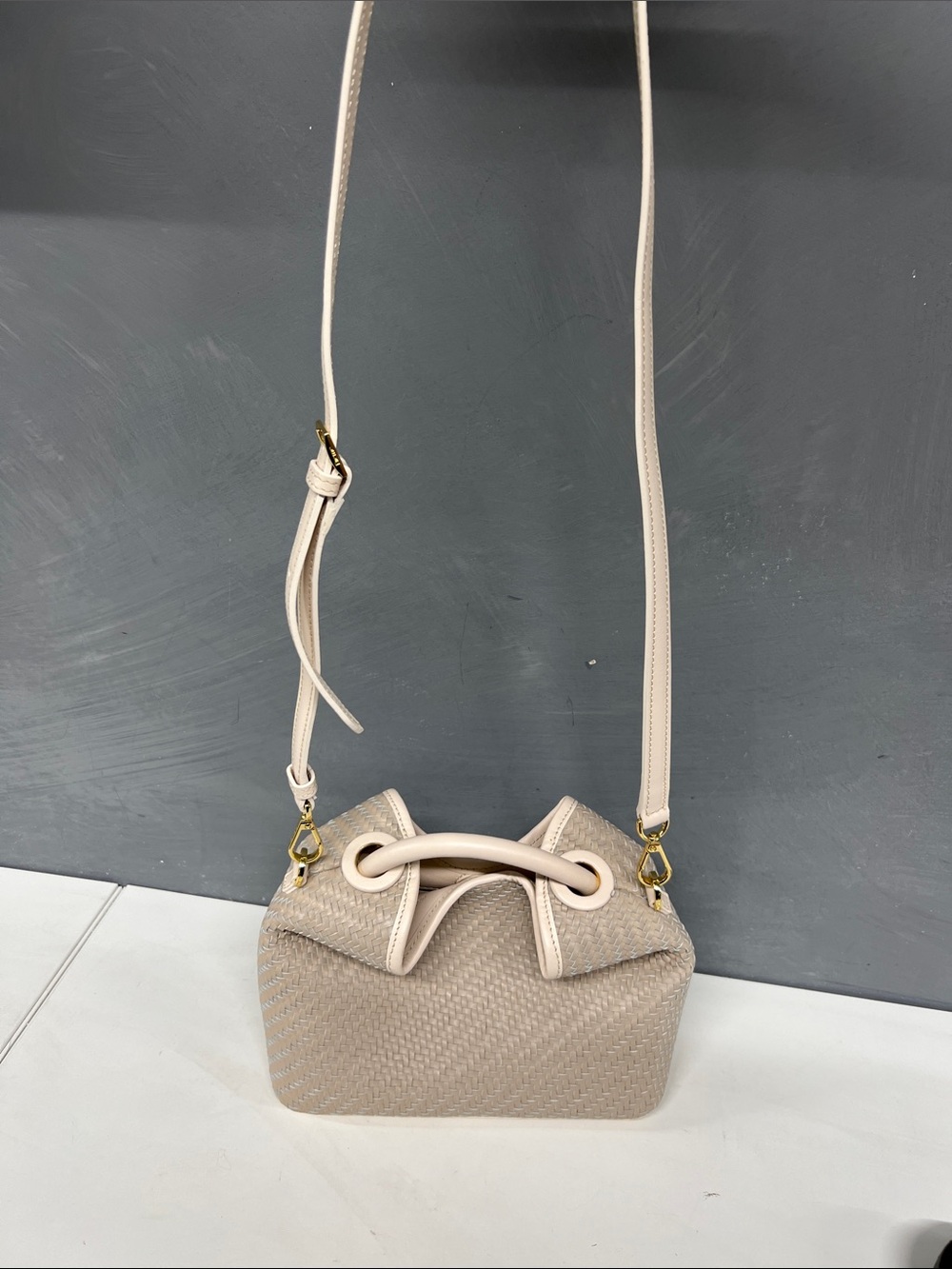 Woven Cream Crossbody Bag with Adjustable Strap